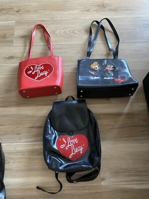 Lot of 3 I Love Lucy 2 Shoulder Bags 1 Backpack Black And Red Embroidered - Image 1 of 4