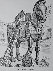 1935 Vintage Print ADOLF HITLER & THE WODEN HORSE / TROJAN HORSE - Picture 1 of 2