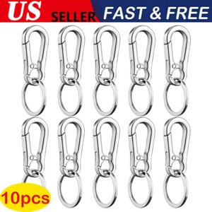 10pcs Keychain Key Ring Carabiner Clip Keyring Chain Fob Holder Metal Silver - Picture 1 of 11