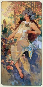 AUTUMN FALL GRAPEVINE GRAPES GIRL ART NOUVEAU BY MUCHA VINTAGE POSTER REPRO - Picture 1 of 3