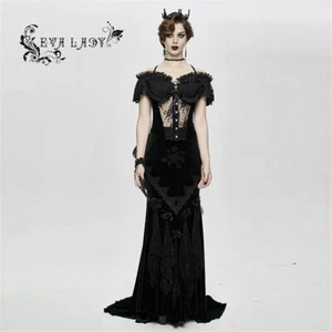 Eva Lady Women Black Romantic Gothic Flower Fishtail Corset Cosplay Party Tops - Picture 1 of 24