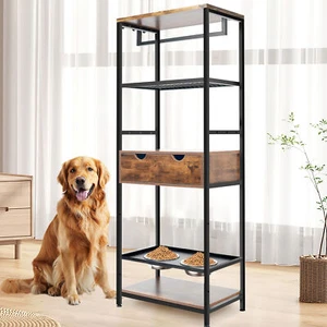 Dog Feeding Station 3 Height Adjustable Raised Dog Cat Bowls Storage Shelves - Picture 1 of 9