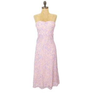 NSR Nordstrom Emma Strapless A-Line Midi Dress S Sweetheart Neck Lace Pink B75 - Picture 1 of 6