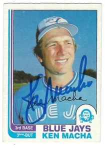Autographed 1982 Topps OPC KEN MACHA Toronto Blue Jays Card #282 w/ Show Ticket - Picture 1 of 1