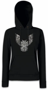 OWL II Damen Hoodie Kapuzenpullover Cartoon Cute Hipster Tattoo Bird PinUp Eule - Picture 1 of 1