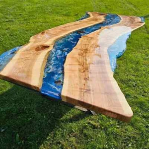 Handmade Blue Epoxy River Table – Live Edge Wood Resin Dining Desk - Picture 1 of 6