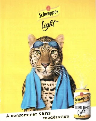 VTG 2000 Schweppes Light Indian Tonic French Print Ad 21x27cm Leopard ENT 96 - Image 1 of 2