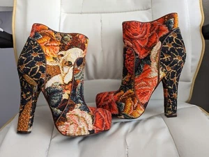 Dolce & Gabbana Floral Tapestry Jacquard Ankle Boots Platform Bootie Heels Shoes - Picture 1 of 16