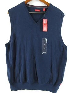 Izod Sweater Vest Men's L Navy Blue Sleeveless Cardigan 100% Cotton V-Neck NWT - Picture 1 of 9