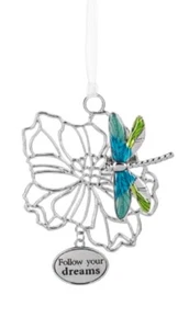 Ganz DRAGONFLY on a Flower Ornament/Car Charm "Follow Your Dreams" - Picture 1 of 1