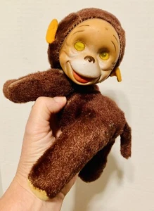 Vintage Rubber Face Chimpanzee Monkey Plush 9” Holographic Eyes 50s Read  - Picture 1 of 7