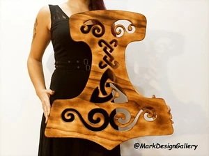 Mjölnir Hammer of Thor Wanddeko Holz Wallart Holz Deko Nordic Symbol Echtholz