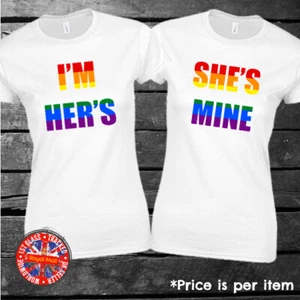 She's Mine I'm Hers Matching T-shirt Men's Set Gift Wedding Honeymoon LGBT - Picture 1 of 1