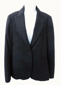 THEORY Damen Anthrazit Schwarz Einknopf Wolle Nadelstreifen Blazer Anzug Jacke 8 - Bild 1 von 4