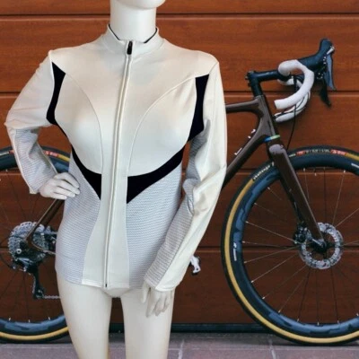 Camiseta deportiva de ciclismo Capo para mujer grande manga larga cremallera completa blanca Foto 1 de 4