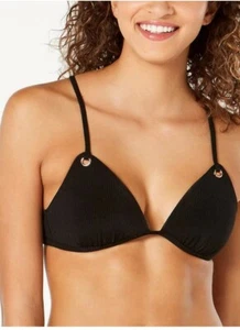 NEW Hula Honey Junior Womens Shimmer Rib Black Bikini Swim Top, Large - Picture 1 of 2