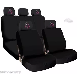 For Toyota New 4X Car Red Pink Hearts Logo Headrest and Black Cloth Seat Covers - Bild 1 von 12