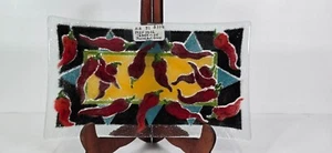 9.5"x5.5" Peggy Karr Art Fused Glass Red Hot Chili Peppers Rectangle Plate Dish - Picture 1 of 7