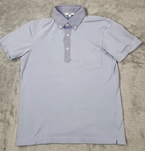Uniqlo maglia polo uomo piccolo blu orlo colletto a quadri tennis golf preppy - Foto 1 di 8
