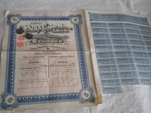 Vintage share certificate Stocks Bonds action Pena Copper Mine £750,000 1910s - Picture 1 of 5
