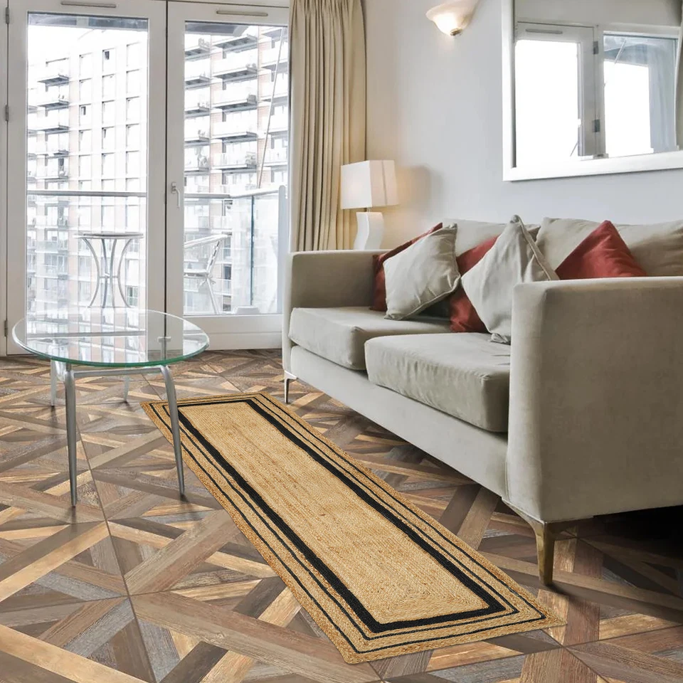 Indian Kilim Stair Runner Vintage Hadnwoven Hemp Jute Rug Reversible Kitchen Mat - Image 1 of 4