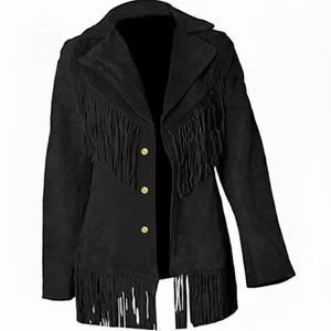 Lederjacke Damen schwarz Wildleder Western Style mit Fransen - Bild 1 von 3