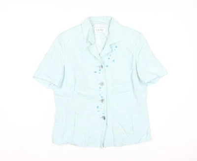 Cavita Collections Women's Blue Beaded Linen Blend Short Sleeve Blazer Size 12 - Image 1 of 4