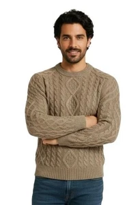 Men's Round Neck 100% Cashmere Cable Knit Sweater 3 Colors S 2XL Thick Warm - Picture 1 of 10