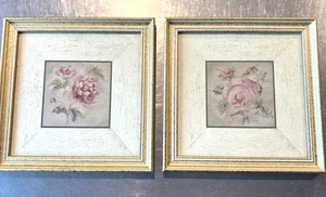 Künstler Cheri Blum signiert Blüten Drucke Kunst Vintage Gold vergoldeter Rahmen 2er Set - Bild 1 von 6