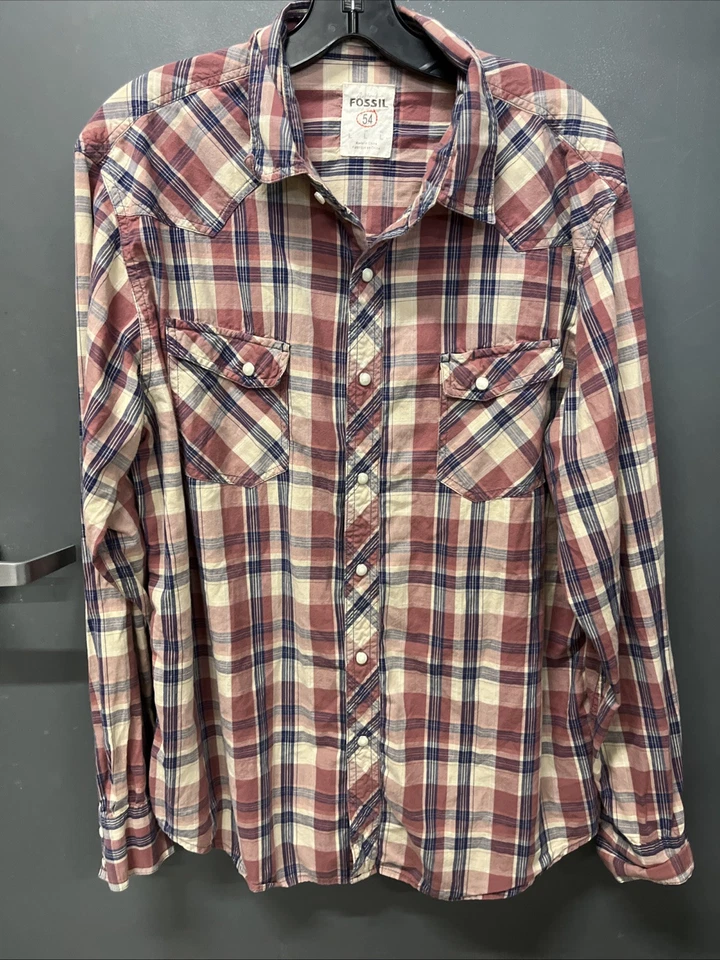 Men’s Fossil 54 Vintage Fit Long Sleeve Button Up Flannel Shirt Size L - Image 1 of 4