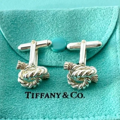 Gemelli vintage Tiffany & Co gemelli oro 14 carati argento sterling 925 corda - Immagine 1 di 4