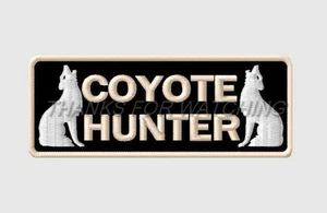 COYOTE HUNTER EMBROIDERED PATCH IRON/SEW ON 3-3/4" x 1-1/2" WESTERN, GOLDEN, RED - Bild 1 von 2