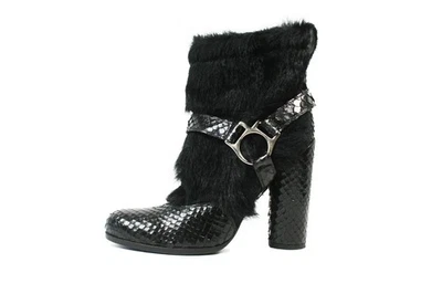 Botas de salto de pele Gianni Barbato 00S Avant Garde Chewbacca alças de couro vintage - Imagem 1 de 4