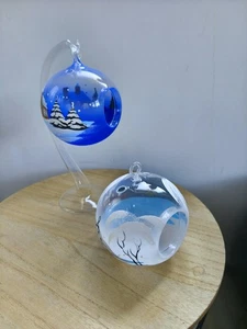 Christbaumkugel Thüringen Glaskugel Bemalt Echtglas Weihnachten 2 Stück L - Bild 1 von 7