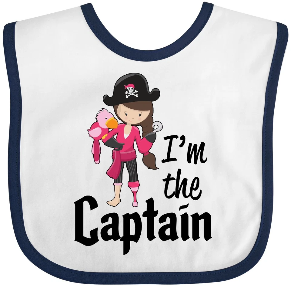 Inktastic I'm The Captain - Pirata Niña Bebé Babero Piratas Princesa Carga Loro Foto 1 de 1