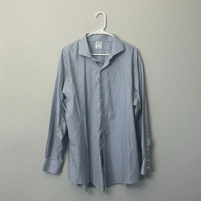 Camisa de vestir Brooks Brothers Regent 17.5 35 azul a rayas sin planchar 100 % algodón Foto 1 de 4