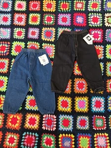 Vtg BNWT 2 Pair Cotton Basic Editions 24M/2T Baby Blue & Black Denim Jeans KMart - Picture 1 of 10