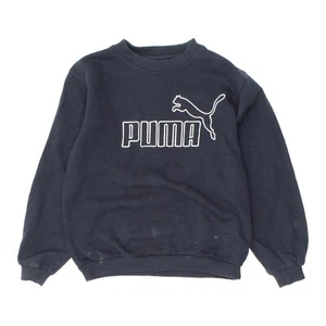 Puma Big Embroidered Logo Boys Navy Sweatshirt | Vintage 90s Kids Sports Jumper - Picture 1 of 3