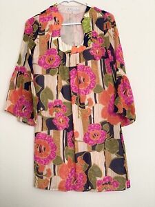 Trina Turk Floral Kimono Sleeve Cover Up Dress Tunic Pool Beach Women’s Size 0