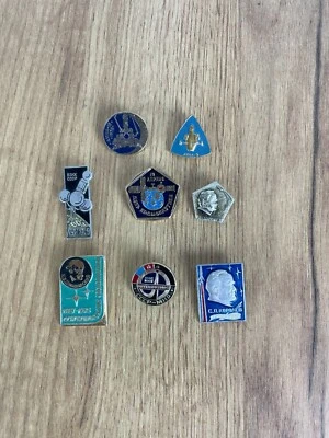 Badges Cosmos Sputnik Korolev Interkosmos astronaut USSR space Original 8 pcs - Image 1 of 4