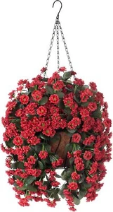 Red Artificial Shrubs Daisies Flowers Hanging Basket Outdoor Home Garden Decor - Picture 1 of 6