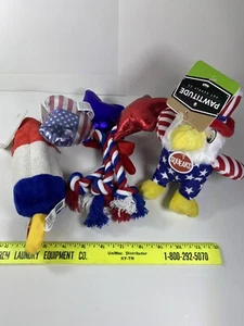 Americana Dog Toys Set of 3 Red White Blue New Bombpop Uncle Sam Eagle Rope Flag - Picture 1 of 3