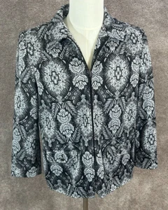 Alfred Dunner Jacket Blazer Womens 12 Black Metallic Floral Full Zip Career - Picture 1 of 10