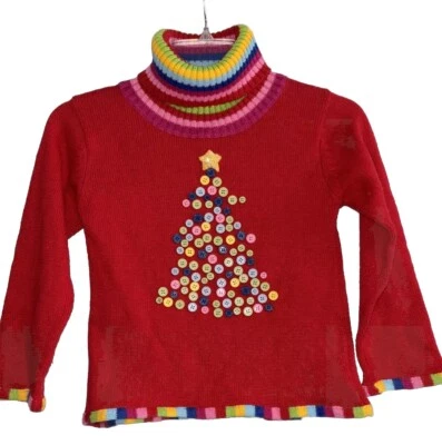 Suéter Michael Simon Niña Botón Árbol Talla 7 Rojo Borde Multicolor Como Está Foto 1 de 4