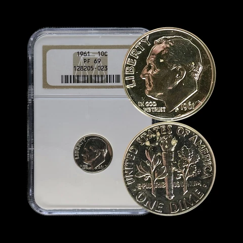 UNITED STATES. 1961, 10 Cents, Silver - NGC PF69 - Roosevelt Dime Cover