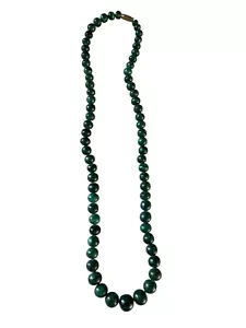 Malachite Gemstone Graduated Beaded Green Necklace 22" Gold Twist Clasp - Picture 1 of 15
