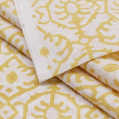 Yellow Indian Hand Block Print Cotton Craft Dress Cloth Sanganeri Fabric 1 yard - Image 1 of 4