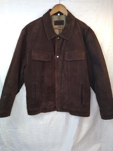 Vintage Savile Row Dark Brown Mens Suede Leather Jacket L Pockets - Picture 1 of 17