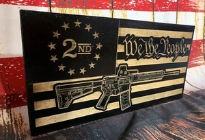 AR-15 Wood Flag- 2nd Amendment Wood Burned Flag- Garage Decor- Gun Flag - Picture 1 of 3