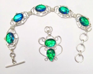 Triplet Opal Gemstone 925 Sterling Silver Bracelet Size 7-8" & Pendant Size 1.4" - Picture 1 of 1